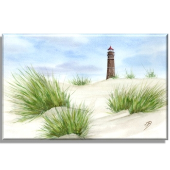 Leinwand 40 x 30 cm Keilrahmen Canvas-Leinen Aquarell Maritim Kunst Druck Kunstdruck Nordsee Insel Borkum Neuer Leuchtturm Strand Meer Dünen